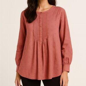 J. Jill Women's 3/4 Button Up With Clip Dots Long Sleeve Blouse Preppy Size M.